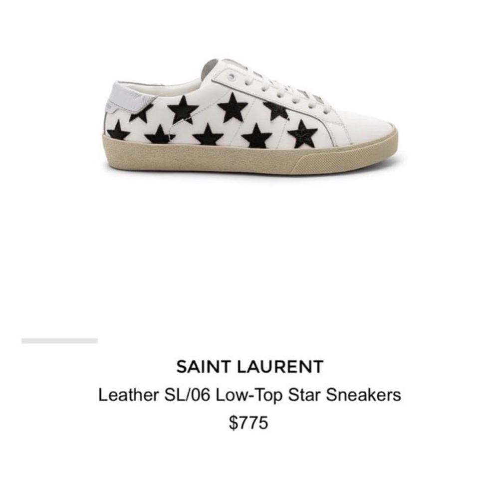 Saint Laurent White and Black Star Sneakers Sz 40